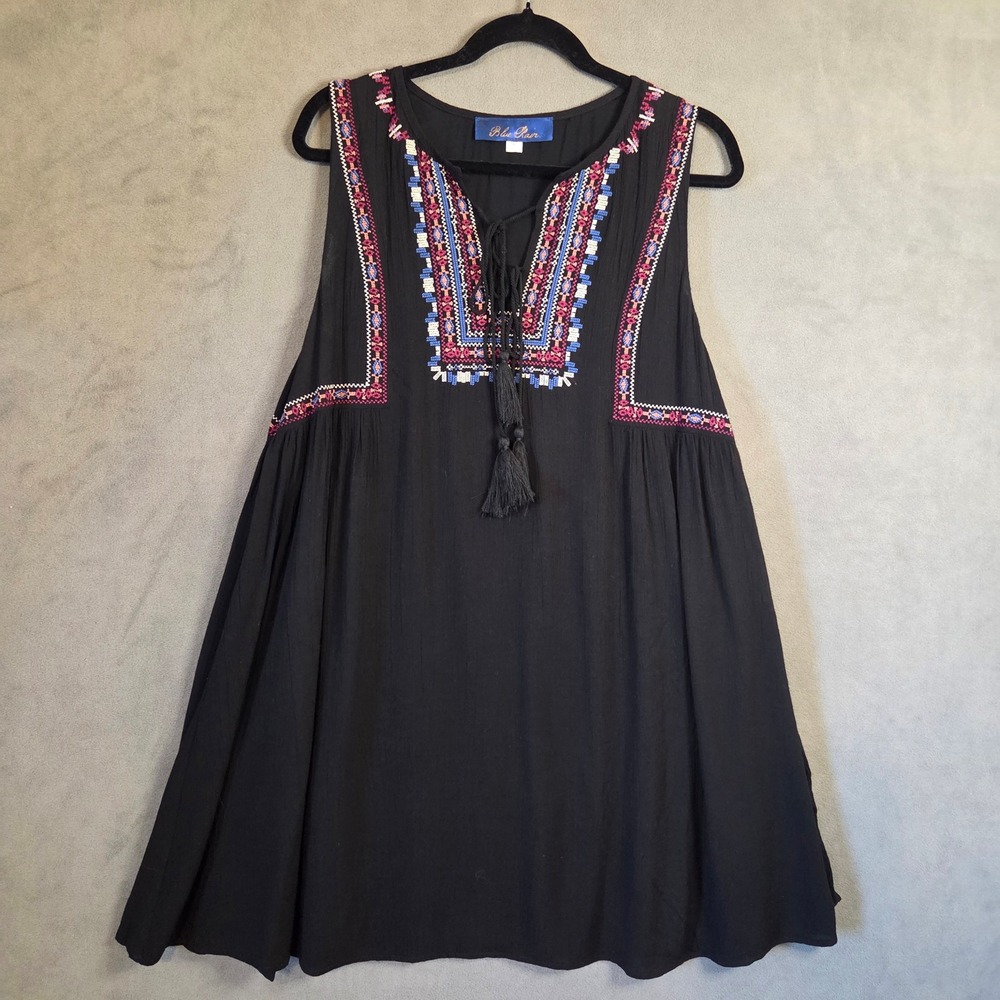 Embroidered Tassel Tank Top Women Large Boho Peasant Beach Coastal Hippie Flowy